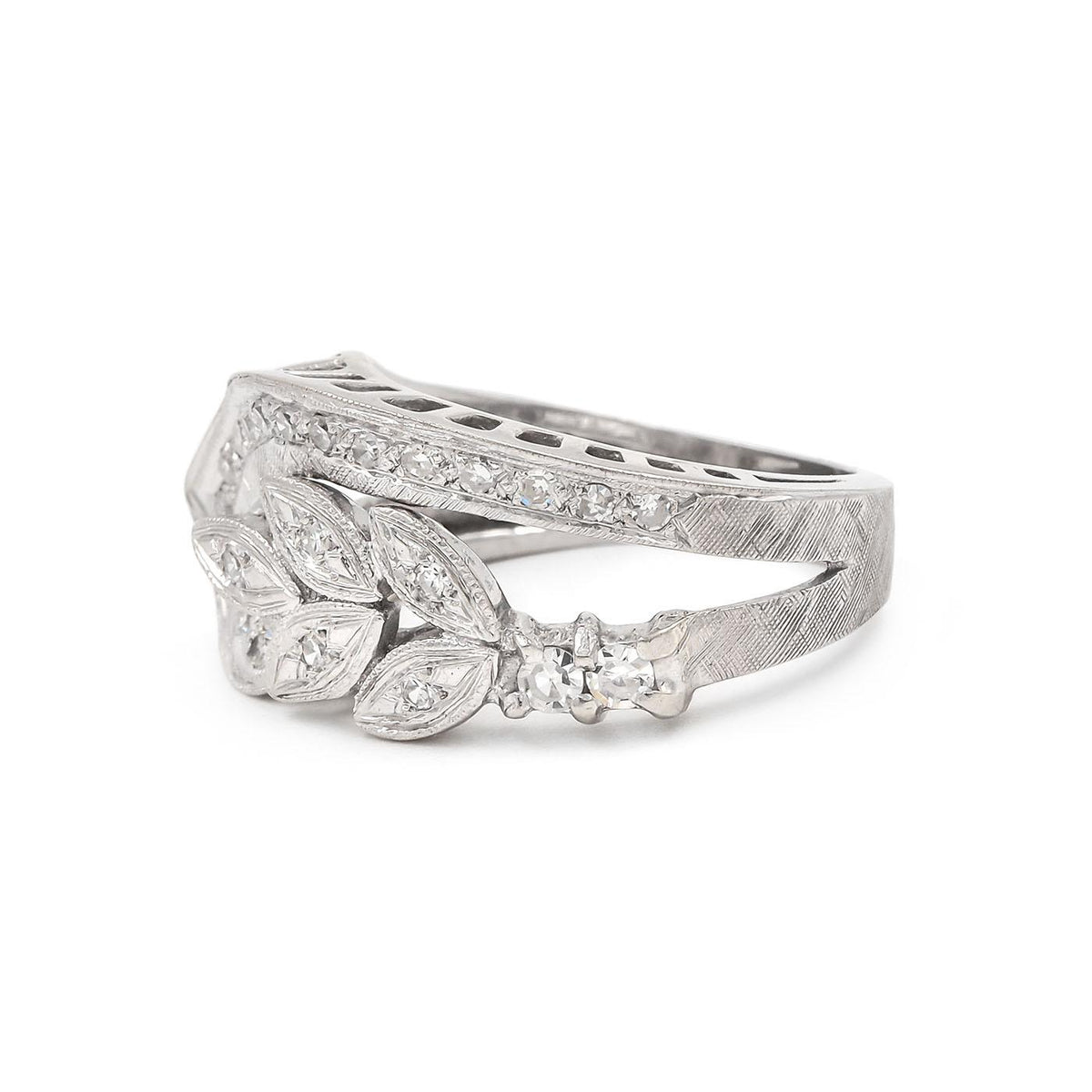 Mid-Century 0.40 Ctw. Single Cut Diamond 'Leaf' Ring