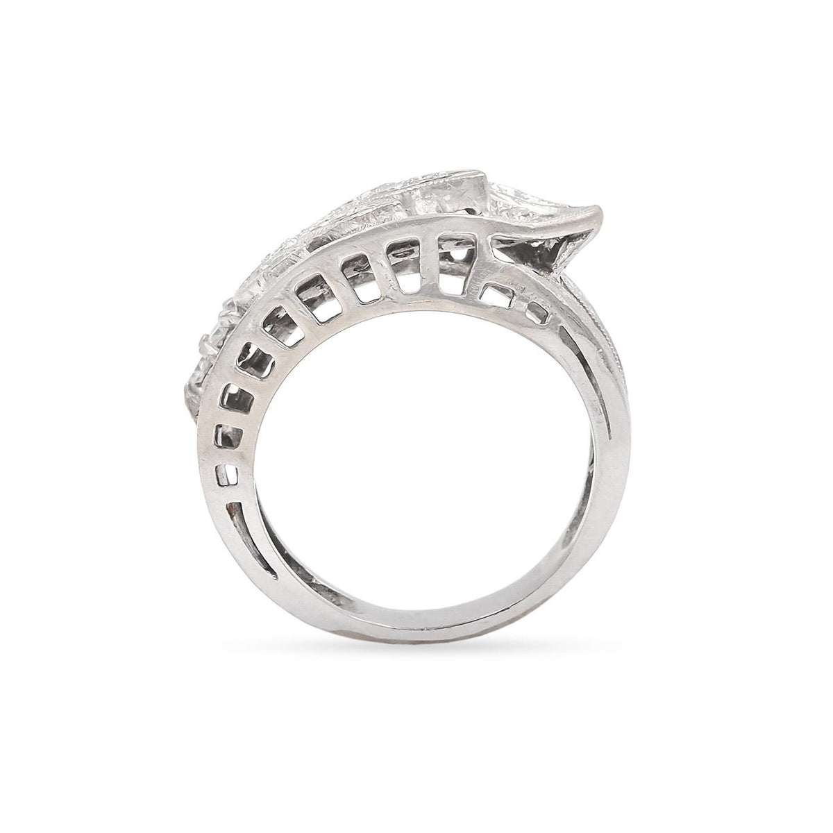 Mid-Century 0.40 Ctw. Single Cut Diamond 'Leaf' Ring