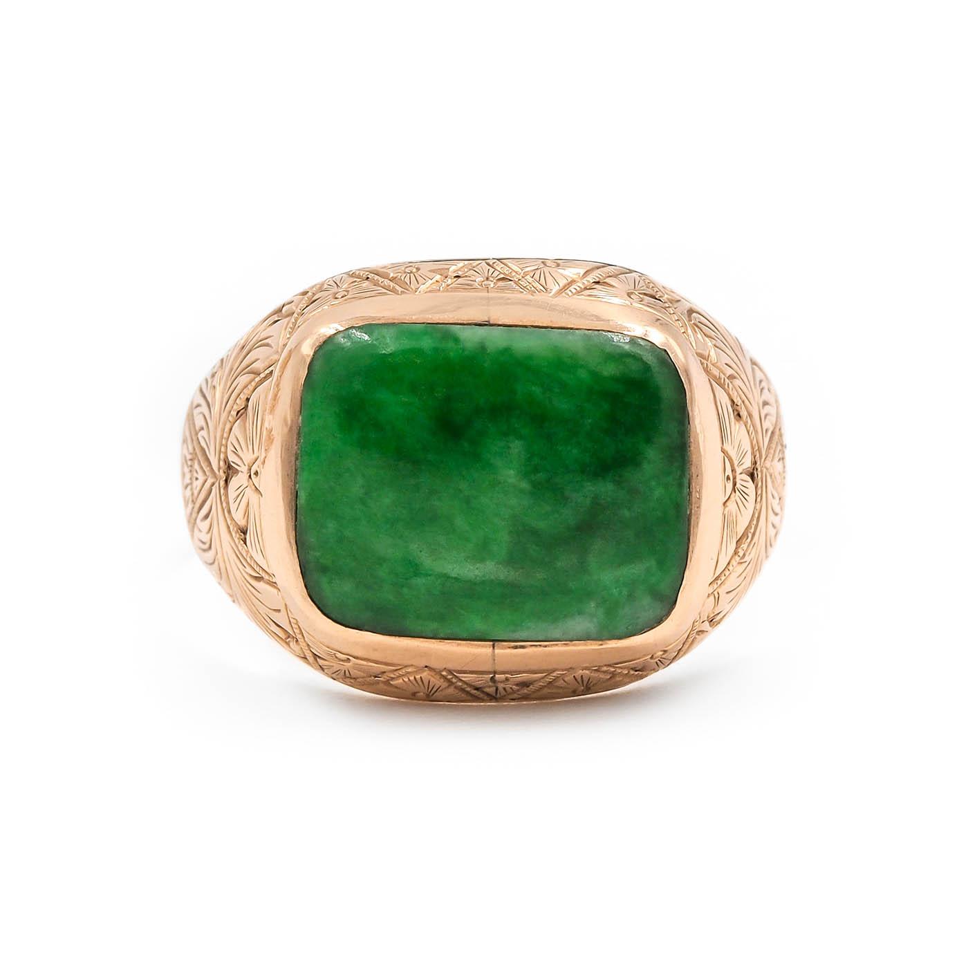 Art Deco Jade Ornate Signet Ring