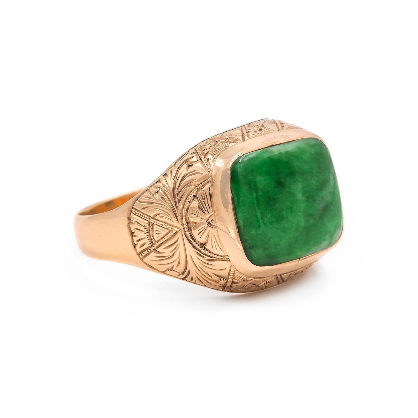 Art Deco Jade Ornate Signet Ring