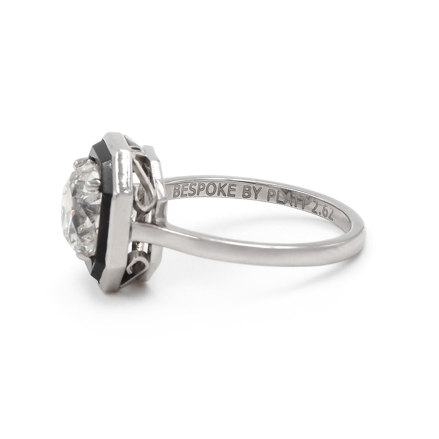 2.62 Ct. Old Mine Cut Diamond & Onyx Engagement Ring from Bespoke by Platt