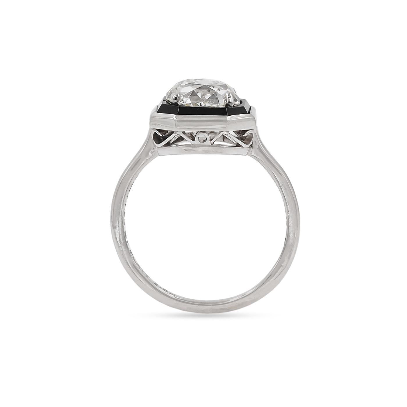 2.62 Ct. Old Mine Cut Diamond & Onyx Engagement Ring from Bespoke by Platt