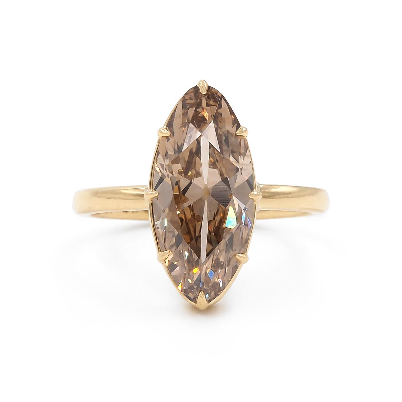 3.53 Ct Marquise Cut Orangish Brown Diamond Solitaire Ring from Bespoke by Platt
