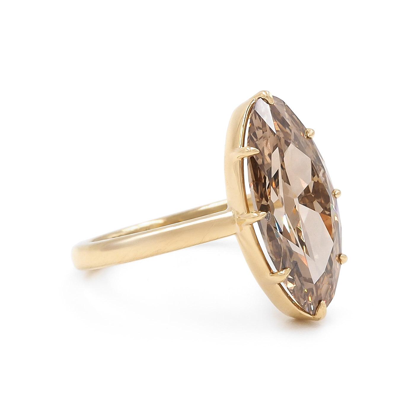 3.53 Ct Marquise Cut Orangish Brown Diamond Solitaire Ring from Bespoke by Platt
