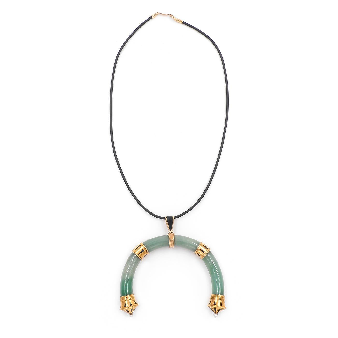 Victorian Jade & Pearl Horseshoe Pendant Necklace