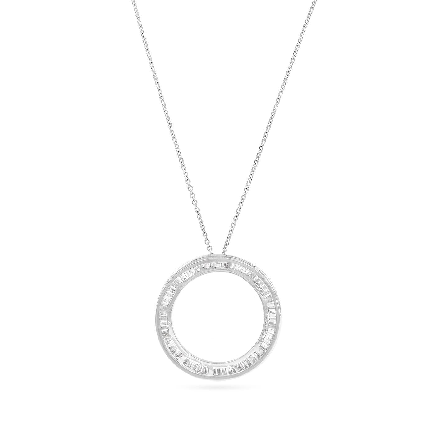 Vintage 1.50 Ctw. Baguette Cut Diamond Circle Pendant Necklace