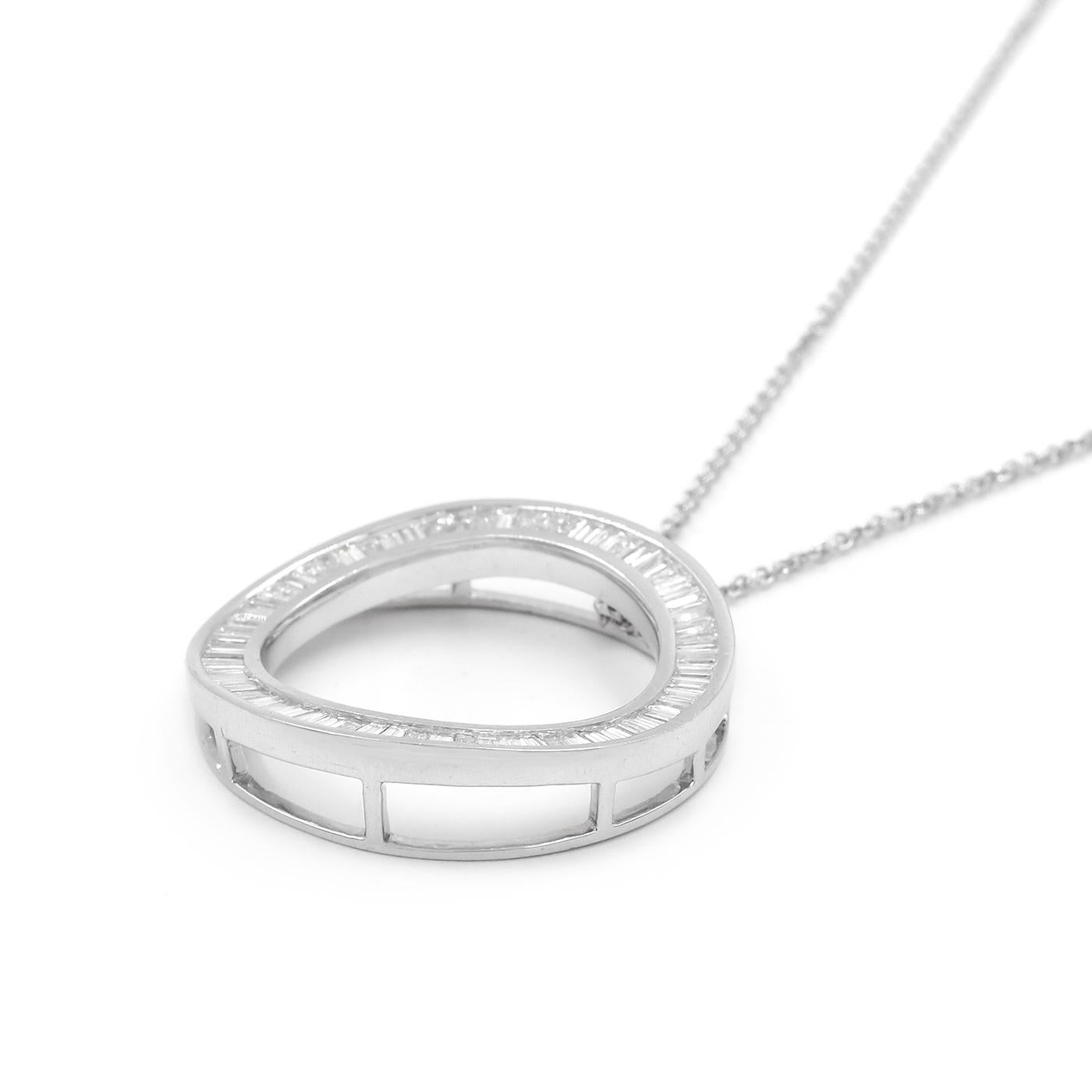 Vintage 1.50 Ctw. Baguette Cut Diamond Circle Pendant Necklace