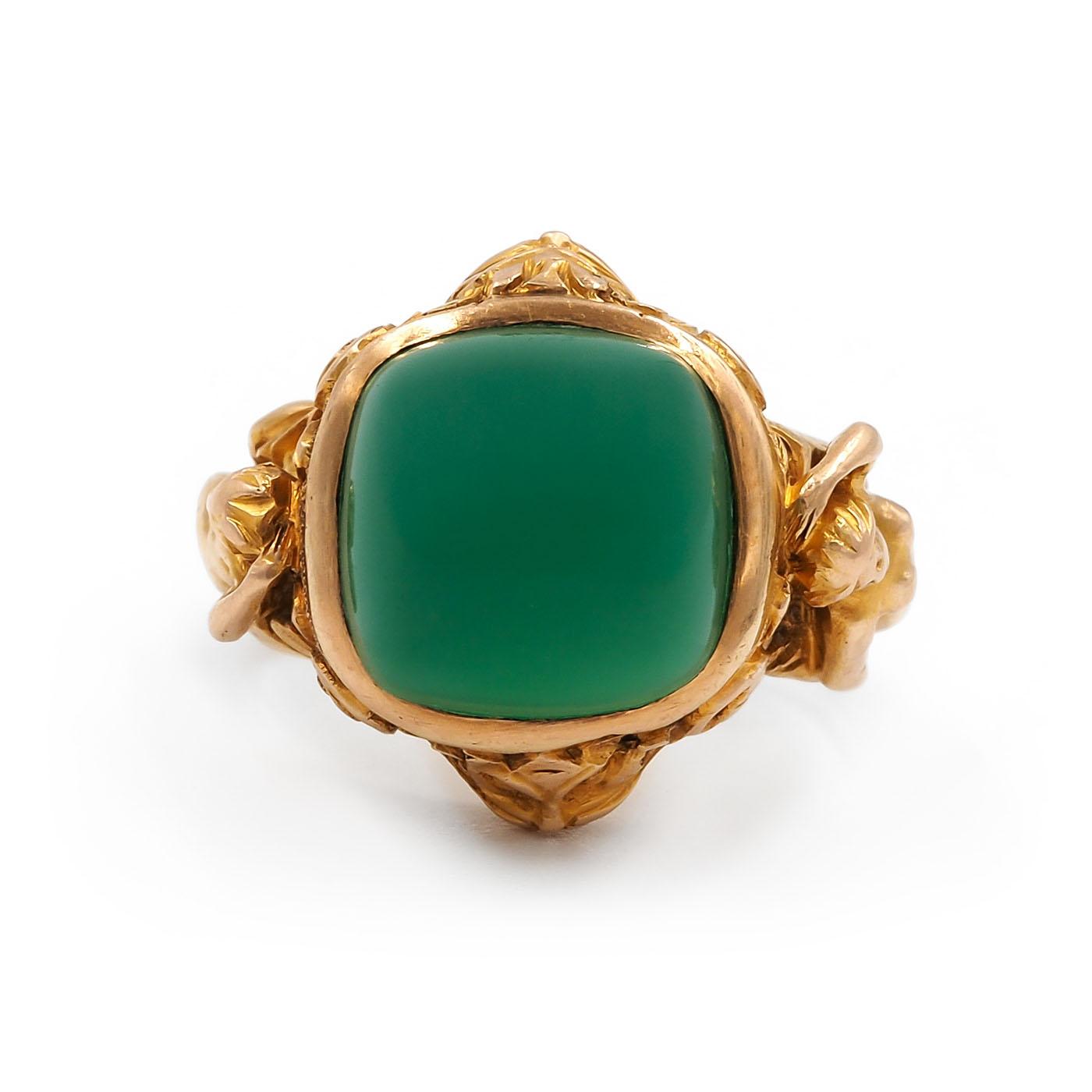 Victorian Chrysoprase 'Pan & Bacchante' Ring