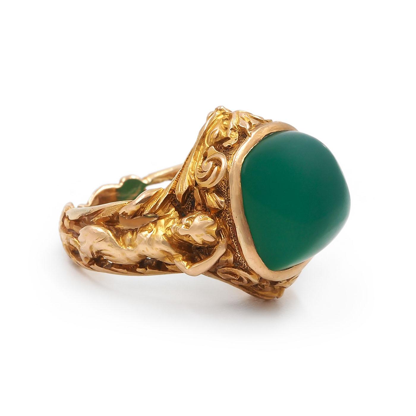 Victorian Chrysoprase 'Pan & Bacchante' Ring
