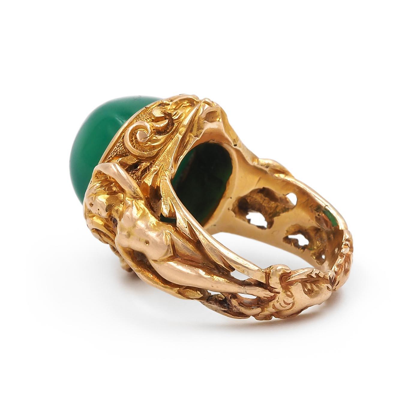 Victorian Chrysoprase 'Pan & Bacchante' Ring