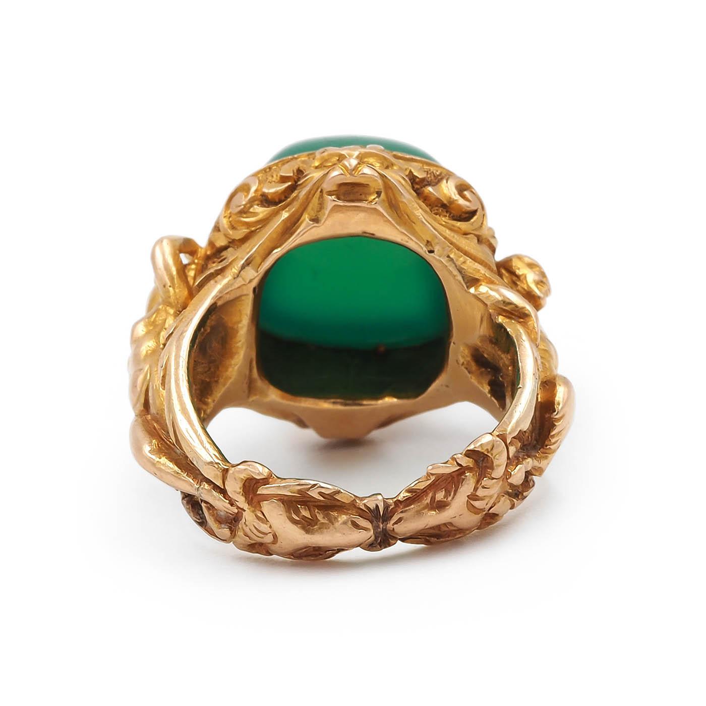 Victorian Chrysoprase 'Pan & Bacchante' Ring