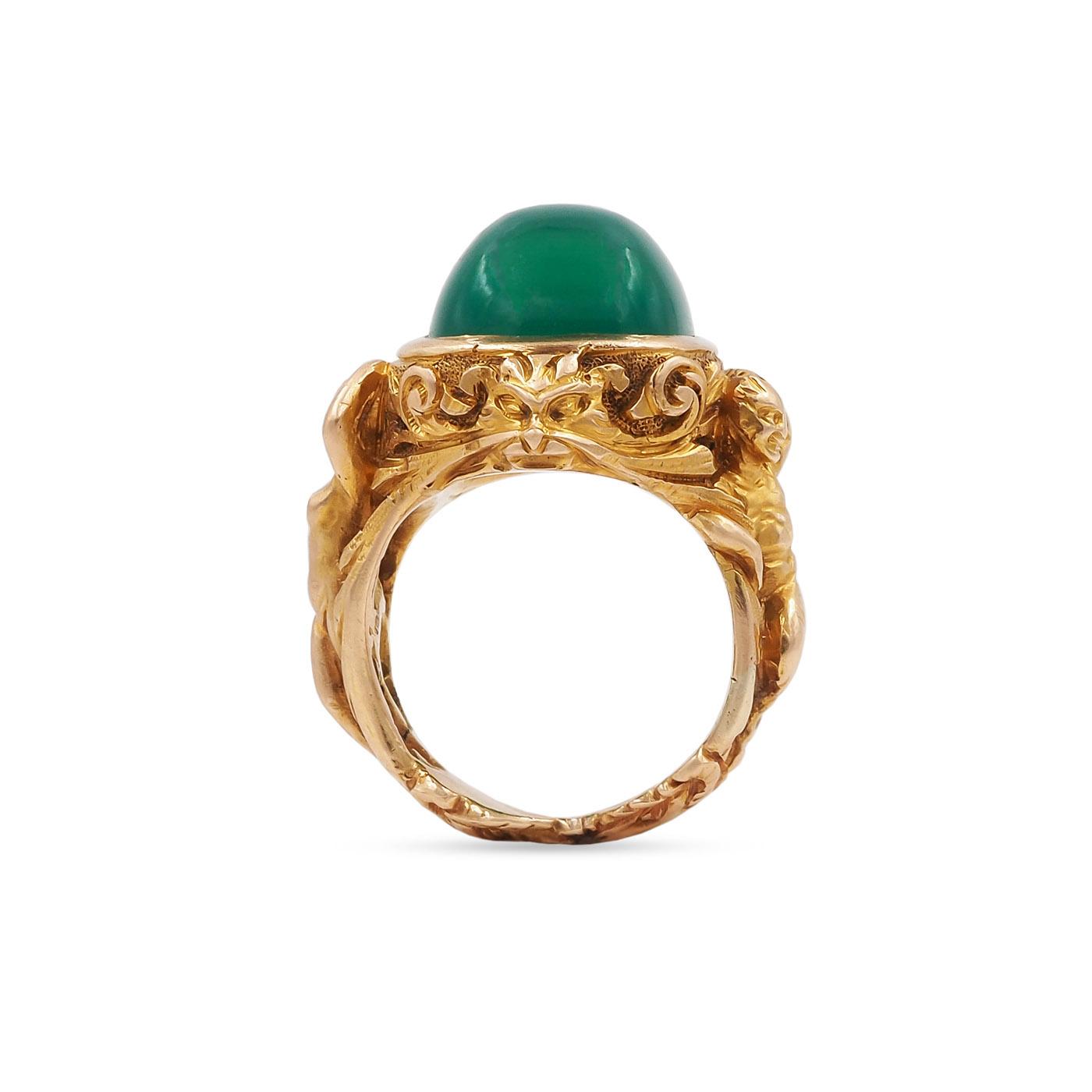 Victorian Chrysoprase 'Pan & Bacchante' Ring