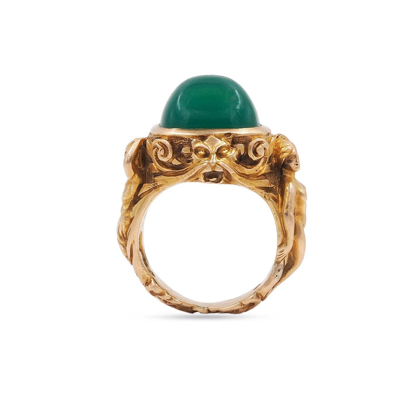 Victorian Chrysoprase 'Pan & Bacchante' Ring