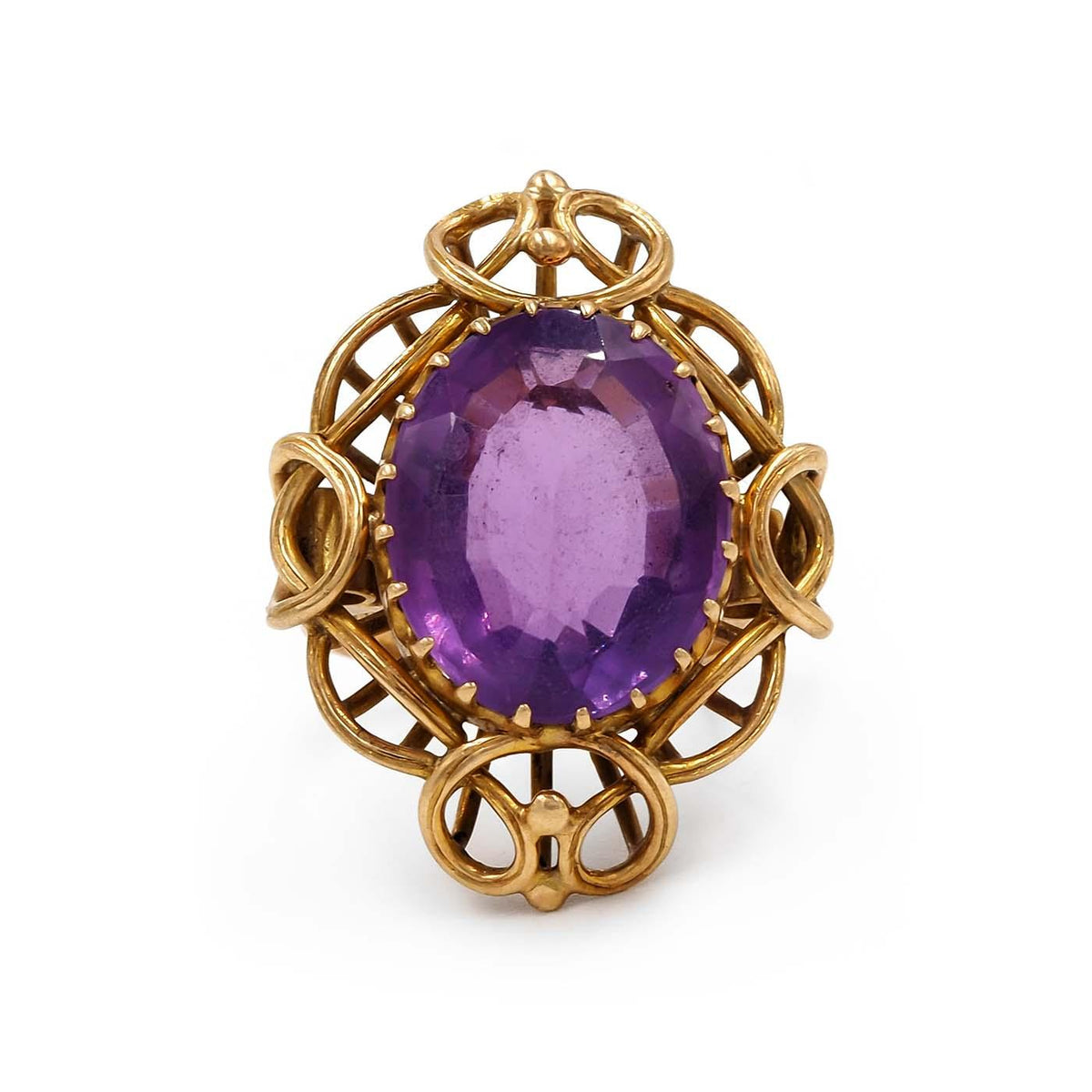 Art Nouveau 9.30 Ct. Oval Cut Amethyst Swirly Dinner Ring