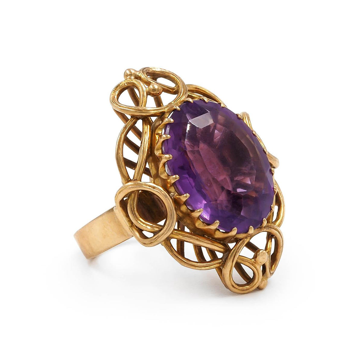 Art Nouveau 9.30 Ct. Oval Cut Amethyst Swirly Dinner Ring