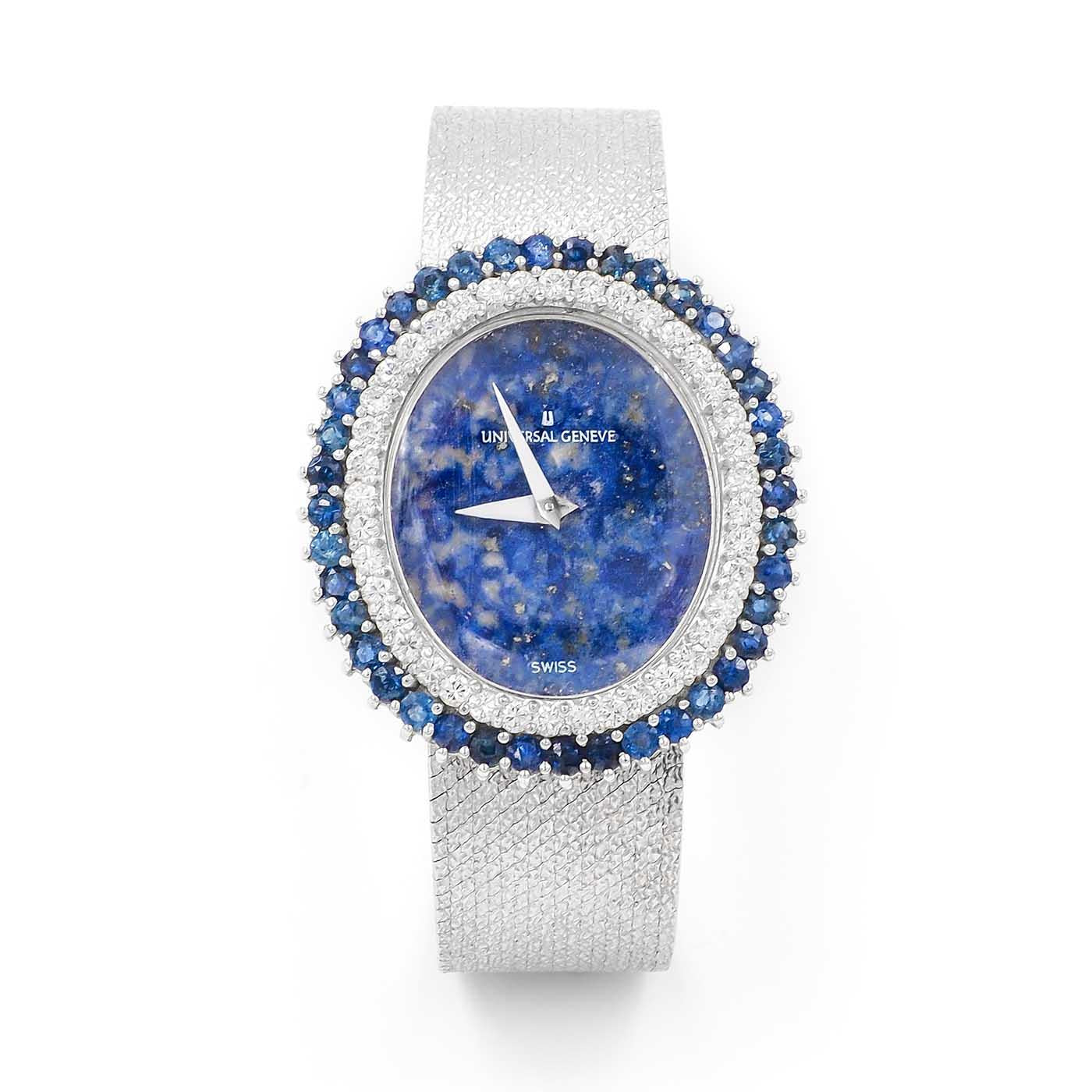 Vintage Lapis Lazuli, Diamond, & Sapphire Watch by Universal Geneve available at Platt Boutique Jewelry