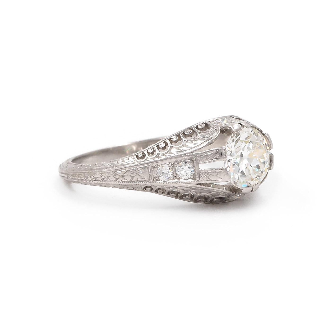 Art Deco 1.21 Ct. Old European Cut Diamond Geometric-Motif Engagement Ring