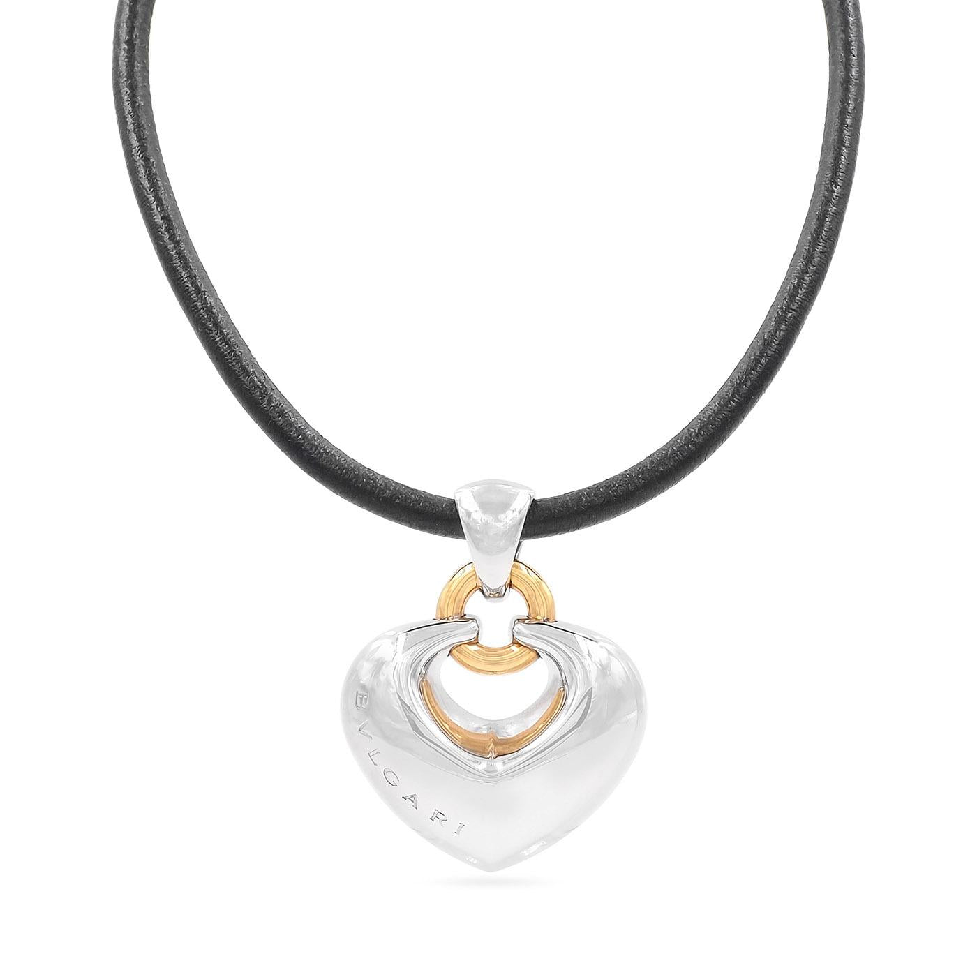 Vintage Two-Tone Puffed Heart 'Doppio Cuore' Pendant Necklace from Bulgari