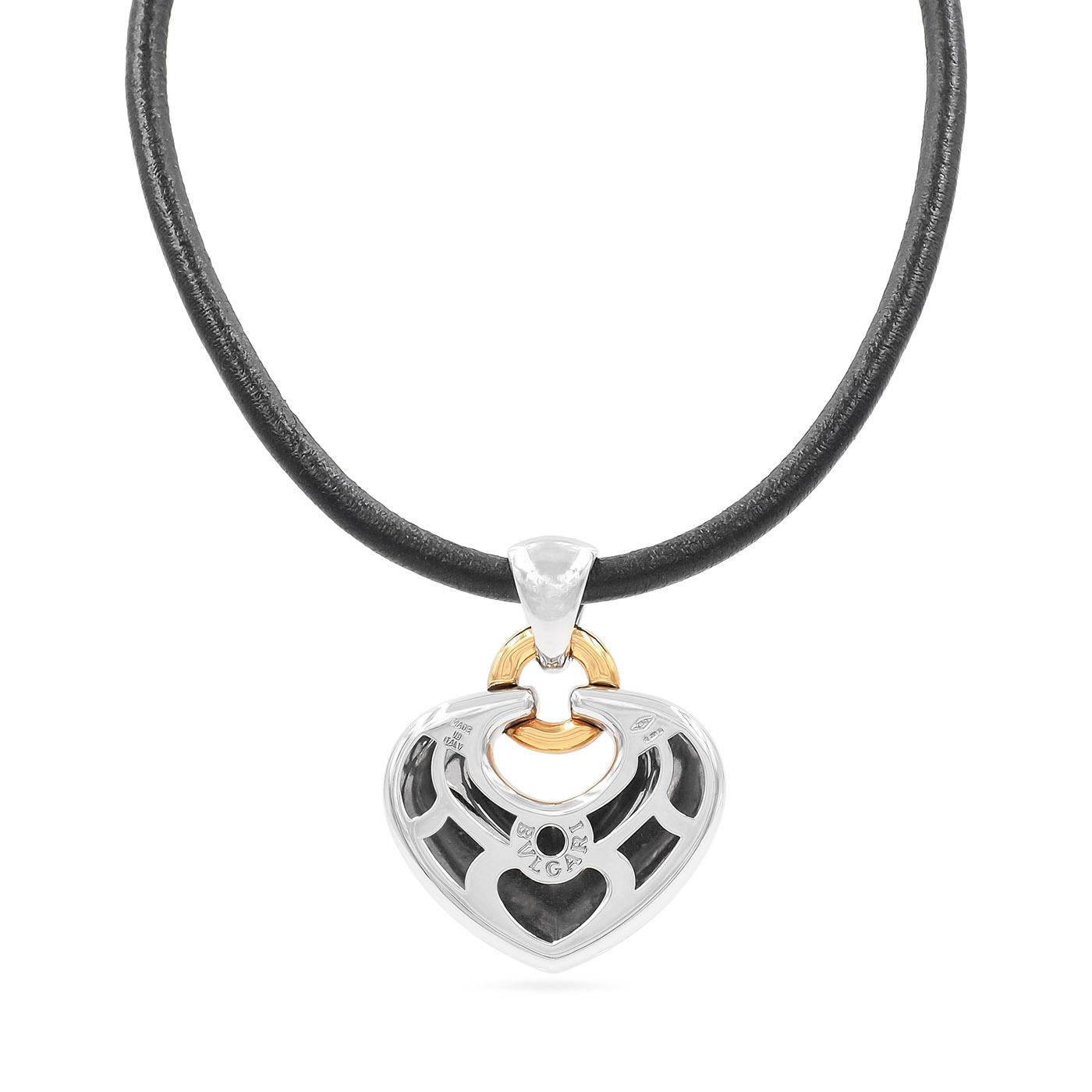 Vintage Two-Tone Puffed Heart 'Doppio Cuore' Pendant Necklace from Bulgari