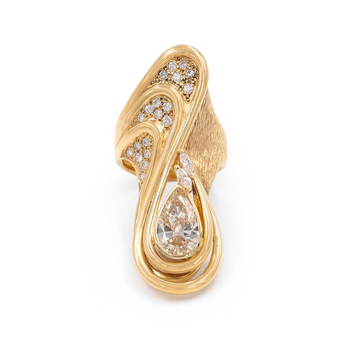 Vintage 2.38 Ct. Pear-Shaped Diamond Swirling Freeform Sculptural Ring