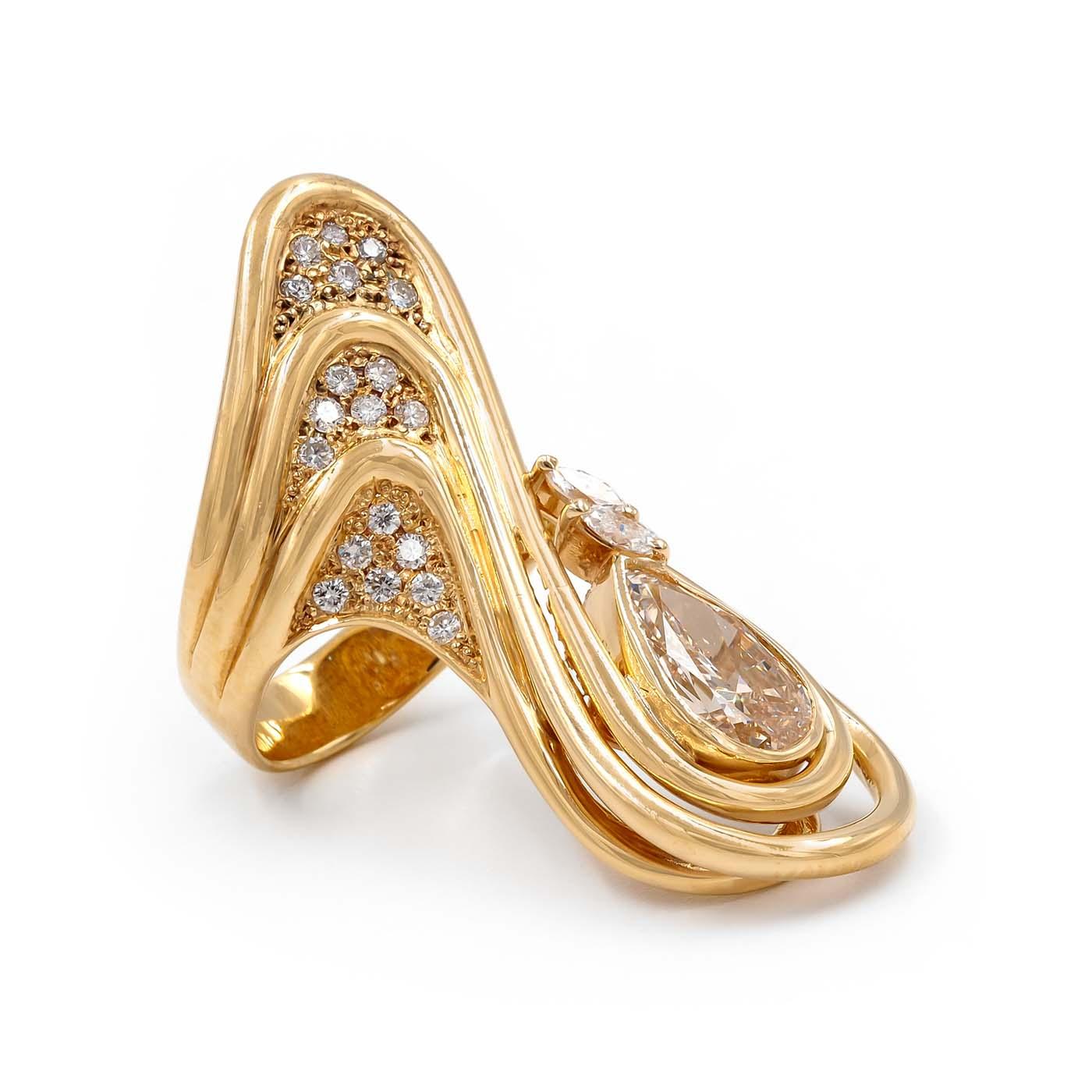 Vintage 2.38 Ct. Pear-Shaped Diamond Swirling Freeform Sculptural Ring