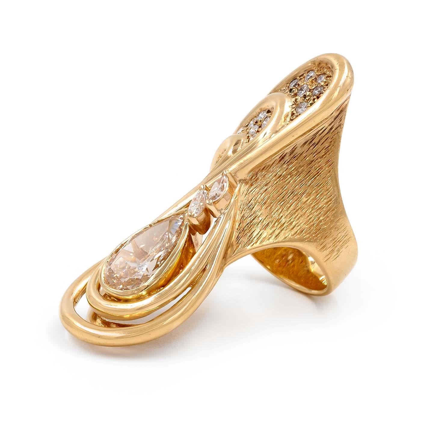 Vintage 2.38 Ct. Pear-Shaped Diamond Swirling Freeform Sculptural Ring