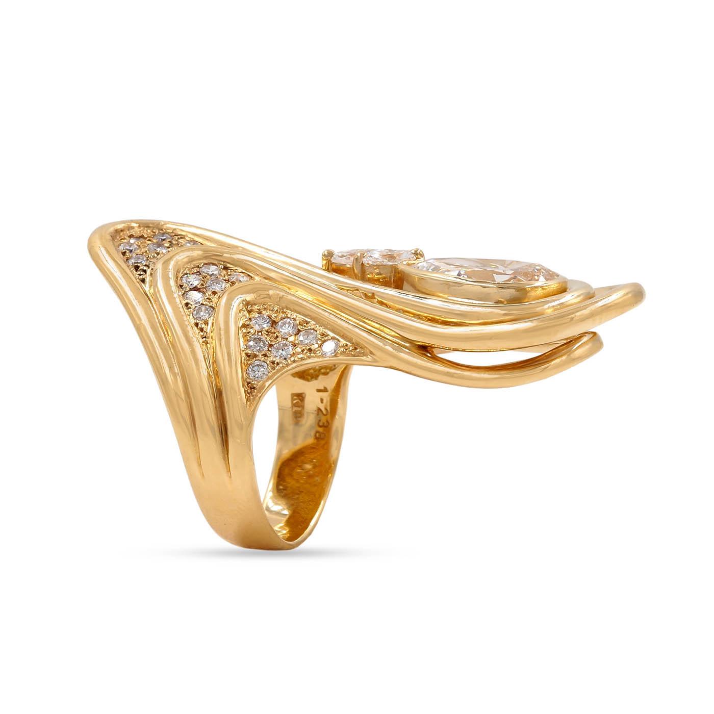 Vintage 2.38 Ct. Pear-Shaped Diamond Swirling Freeform Sculptural Ring