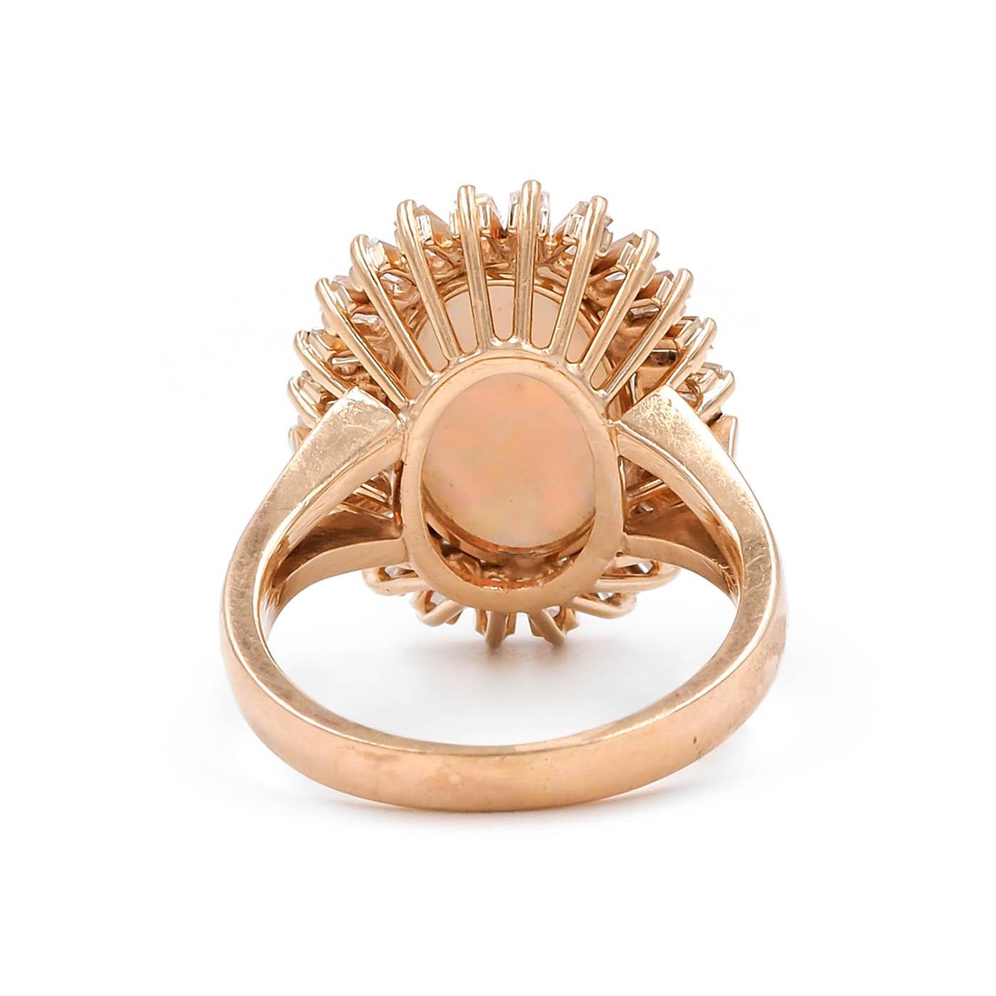 Vintage 3.37 Ct. Opal & Baguette Cut Diamond Cluster Ring