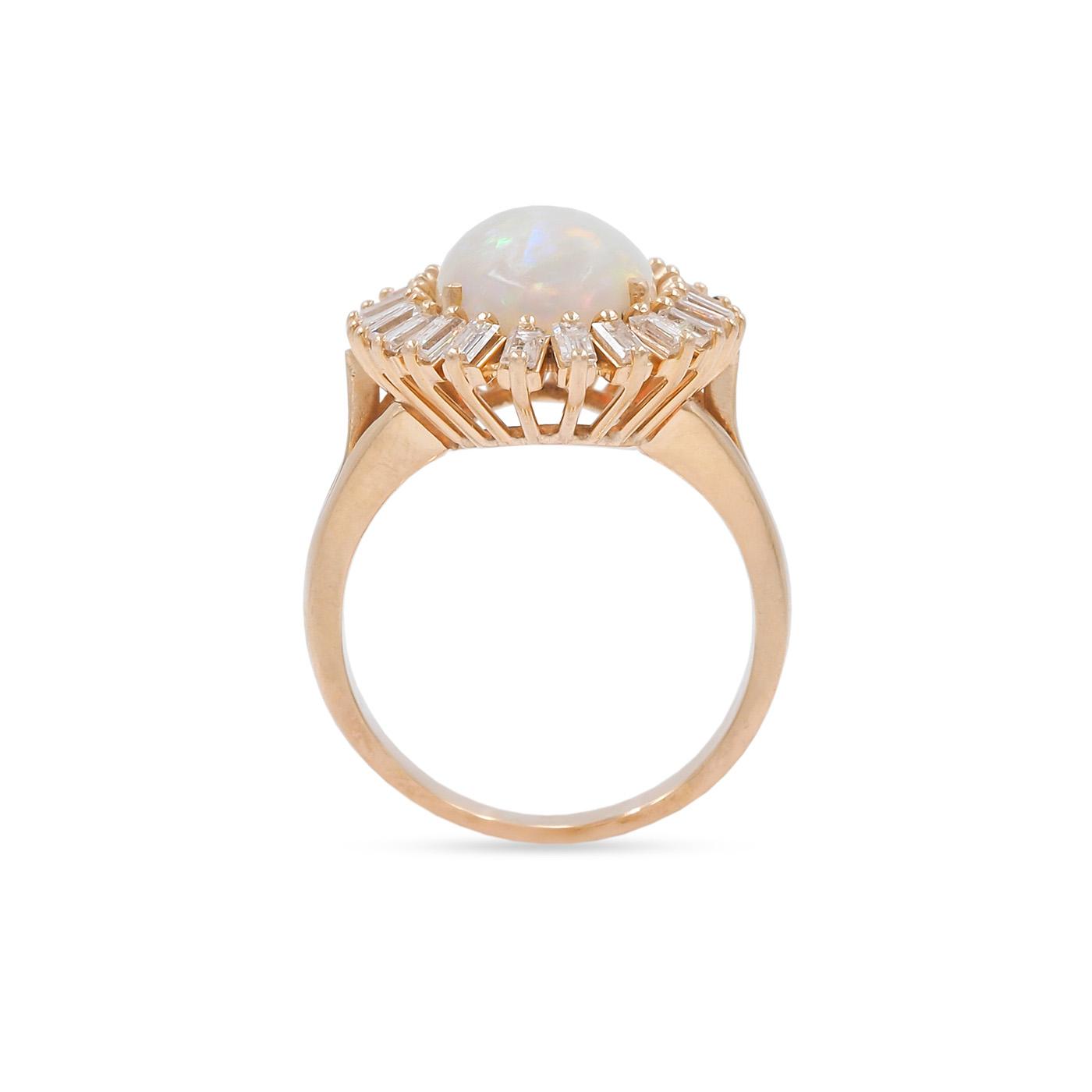 Vintage 3.37 Ct. Opal & Baguette Cut Diamond Cluster Ring