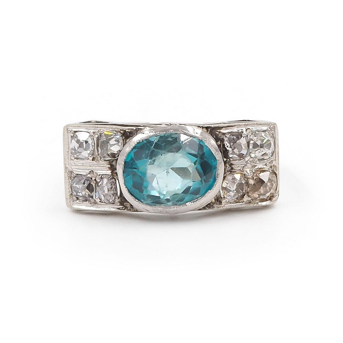 Art Deco 2.24 Ct. Oval Cut Zircon & 0.56 Ctw. Diamond Ring