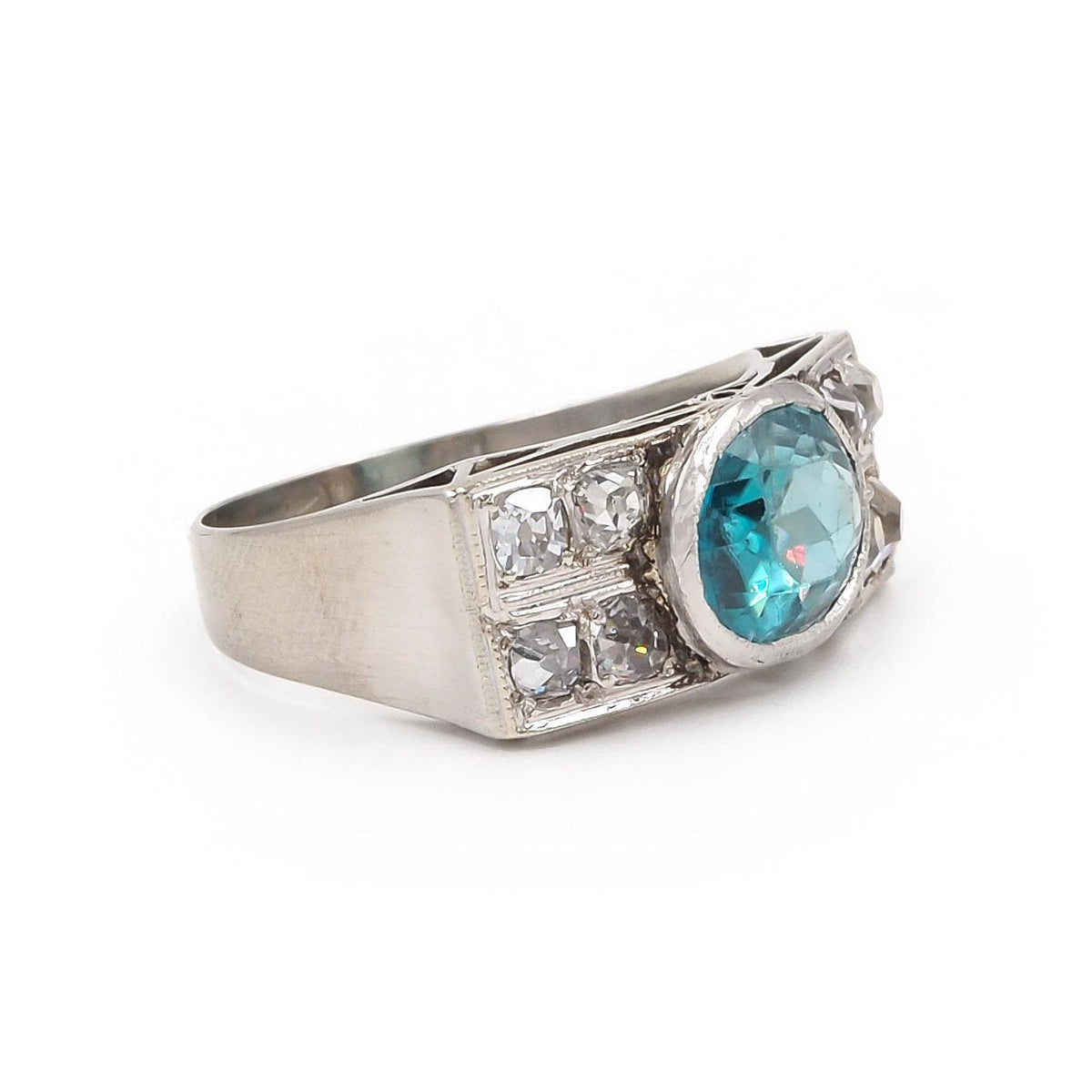 Art Deco 2.24 Ct. Oval Cut Zircon & 0.56 Ctw. Diamond Ring