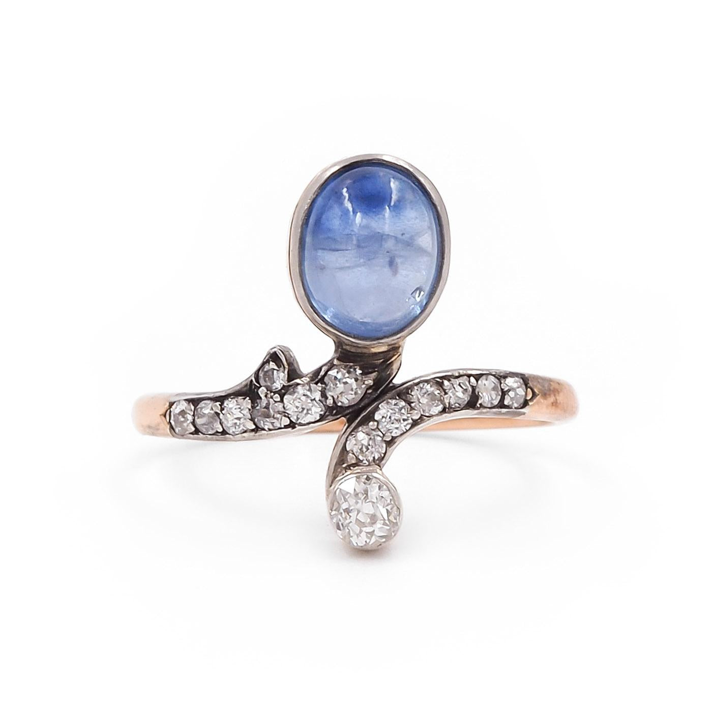 Victorian 2.15 Ct. Sapphire & Old European Cut Diamond Tiara Ring