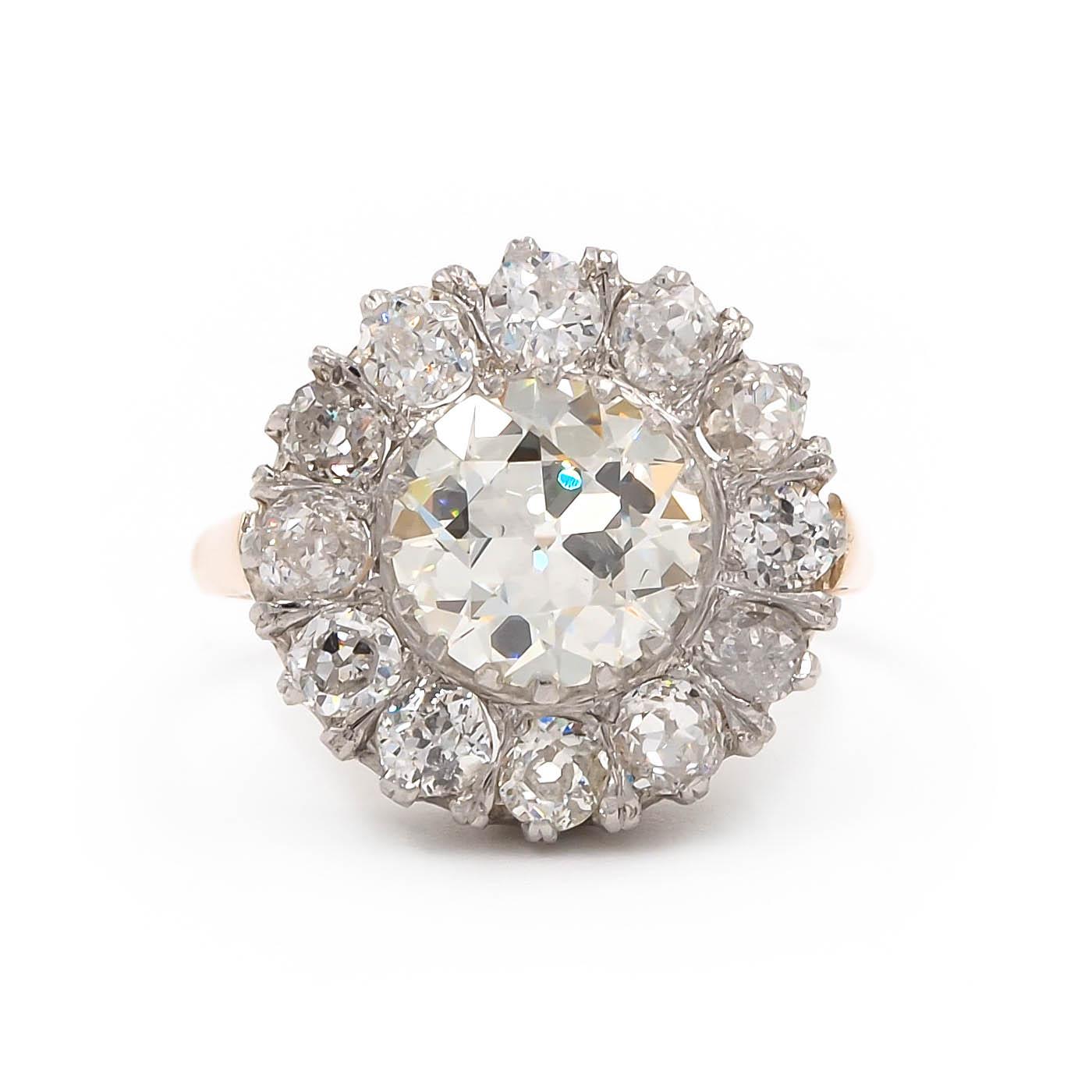 Edwardian 2.03 Ct. Old European Cut Diamond Cluster Engagement Ring