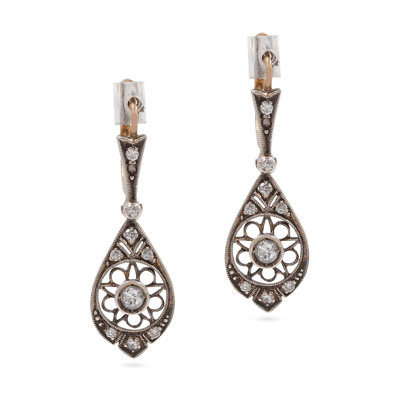 Retro 0.62 Ctw. Diamond Floral-Motif Drop Earrings