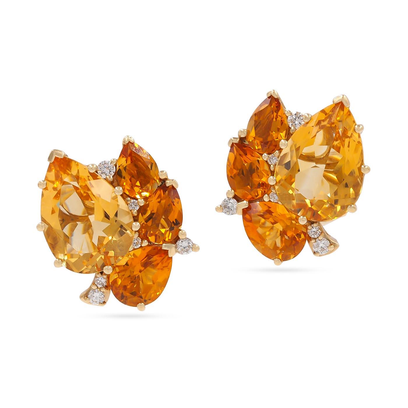 Vintage 12.00 Ctw. Citrine & Diamond Cluster Stud Earrings by Gumps