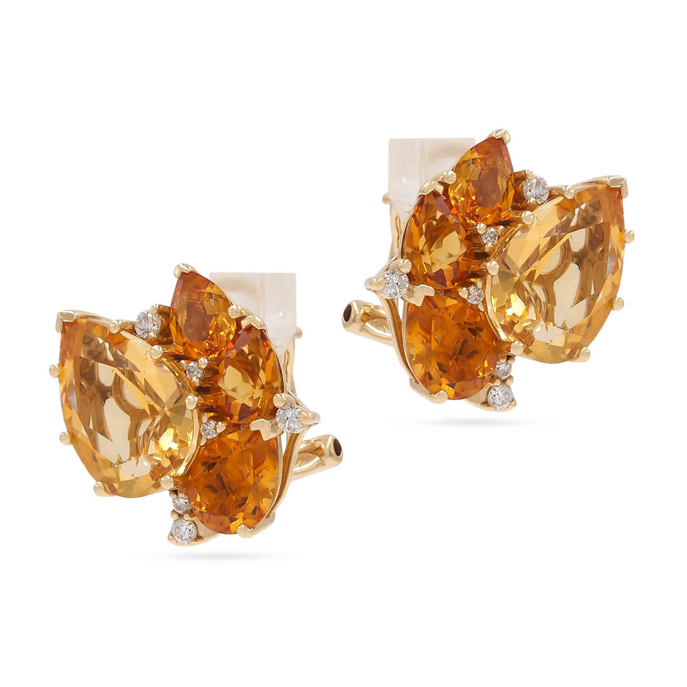 Vintage 12.00 Ctw. Citrine & Diamond Cluster Stud Earrings by Gumps