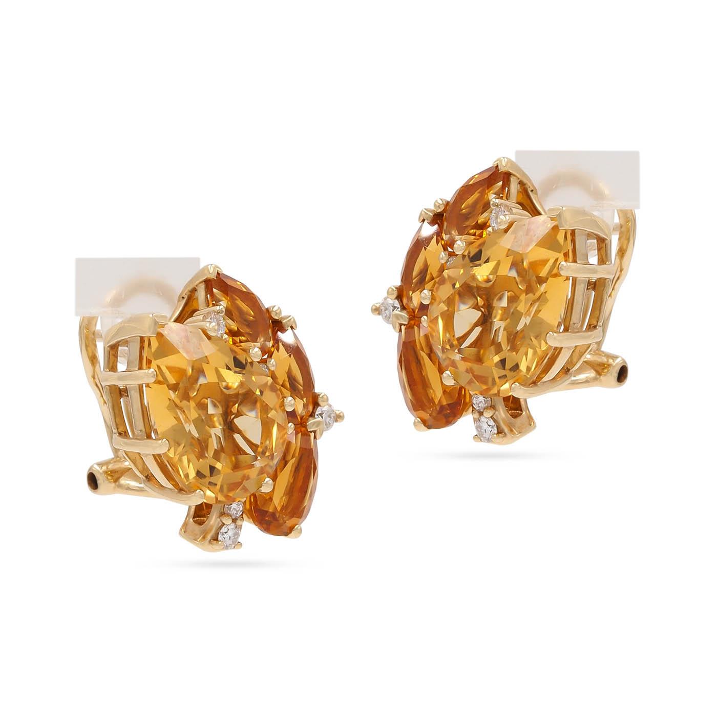 Vintage 12.00 Ctw. Citrine & Diamond Cluster Stud Earrings by Gumps