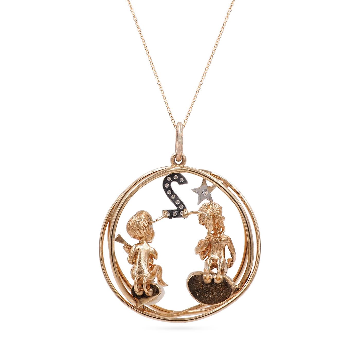 Vintage Diamond & Pearl '2' Pendant with Cherubs, by Ruser
