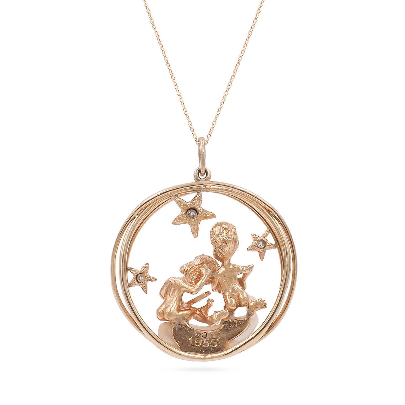 Vintage Diamond & Pearl '1' Pendant with Cherubs, by Ruser