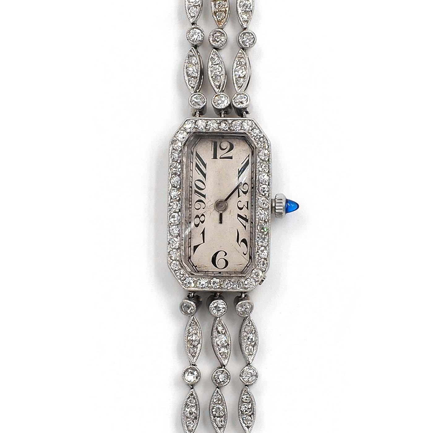 Art Deco 2.50 Ctw. Old Cut Diamond Bracelet Watch