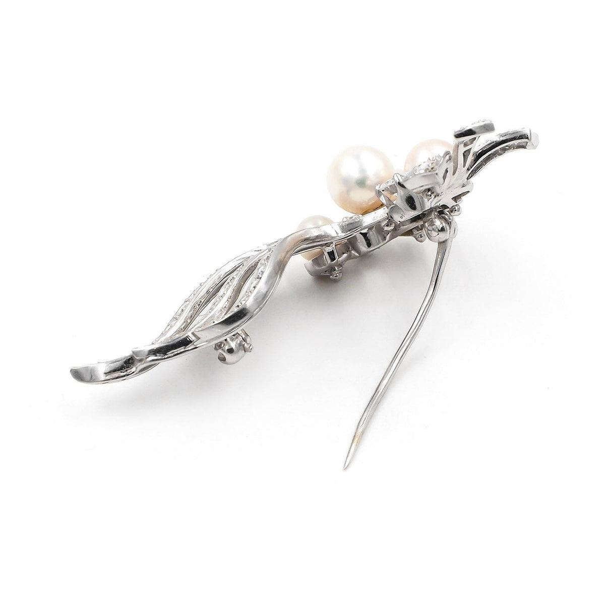 Mid-Century 1.33 Ctw. Diamond & Pearl Floral Swag Brooch