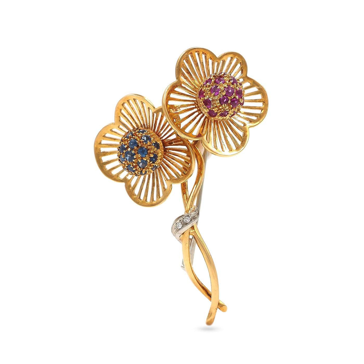 Retro Sapphire & Ruby 'Floral Bouquet' Brooch