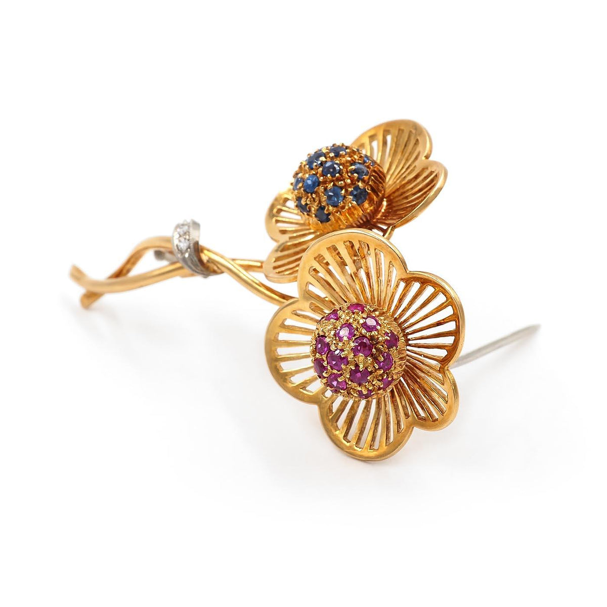 Retro Sapphire & Ruby 'Floral Bouquet' Brooch