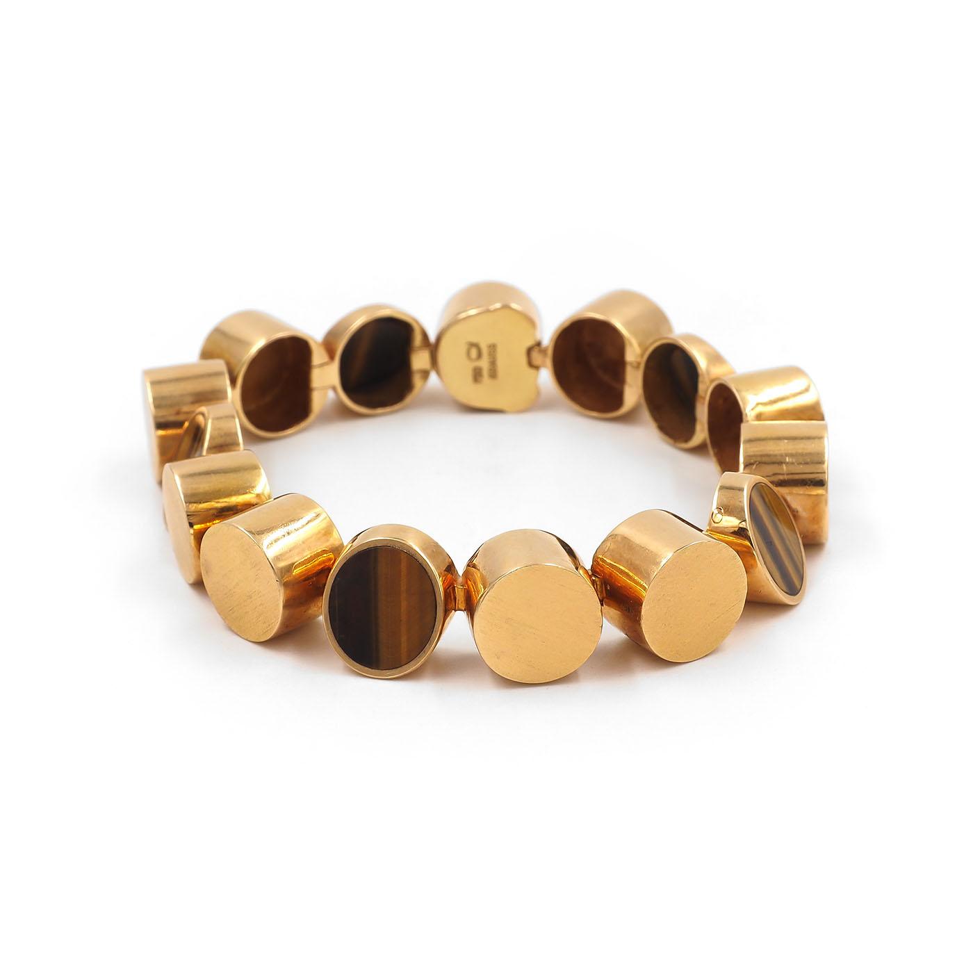Vintage Tiger's Eye & Gold Disc Link Bracelet by Günter Krauss
