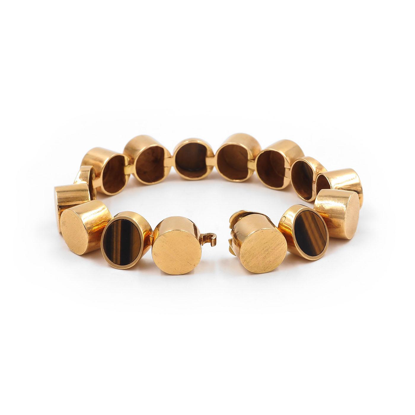Vintage Tiger's Eye & Gold Disc Link Bracelet by Günter Krauss