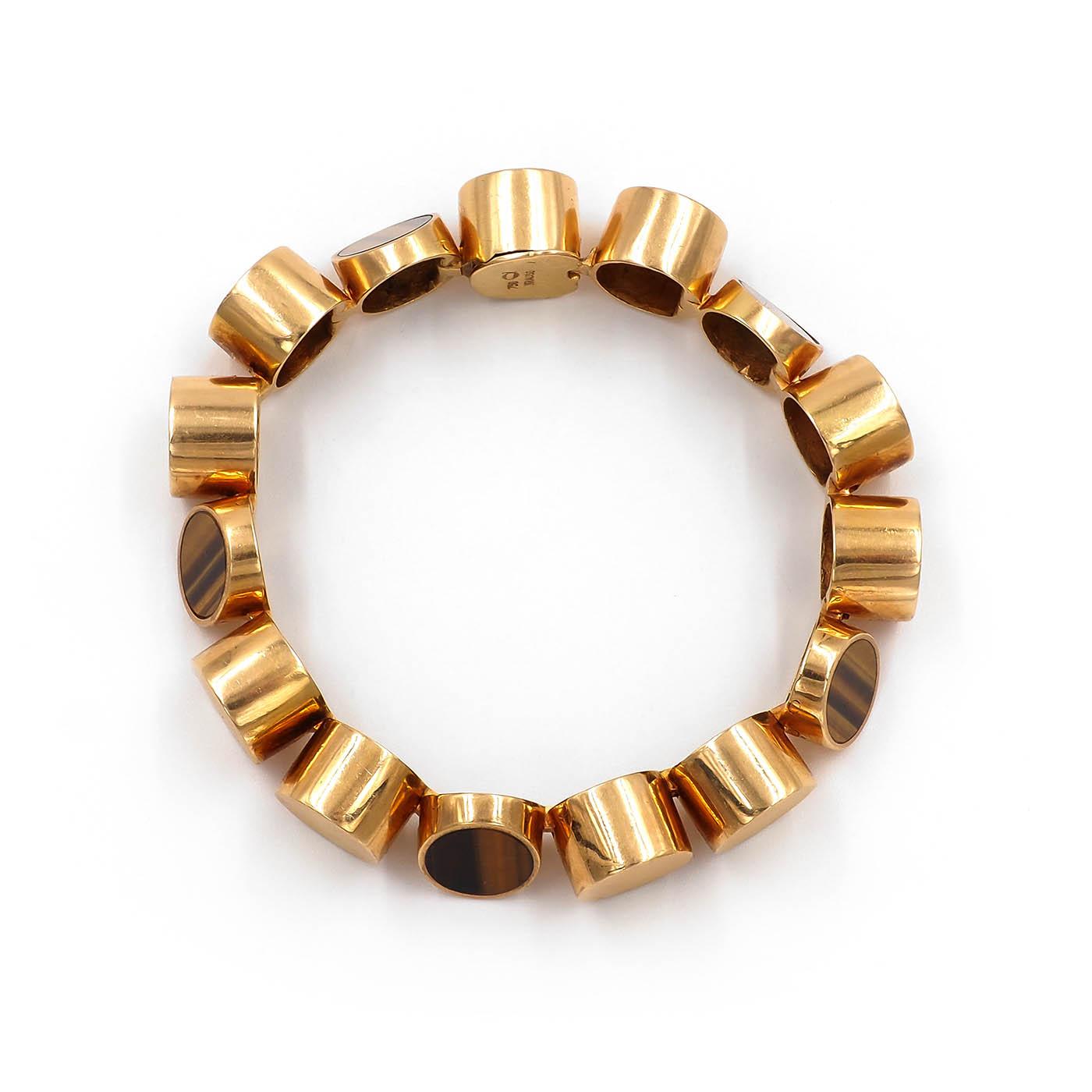 Vintage Tiger's Eye & Gold Disc Link Bracelet by Günter Krauss