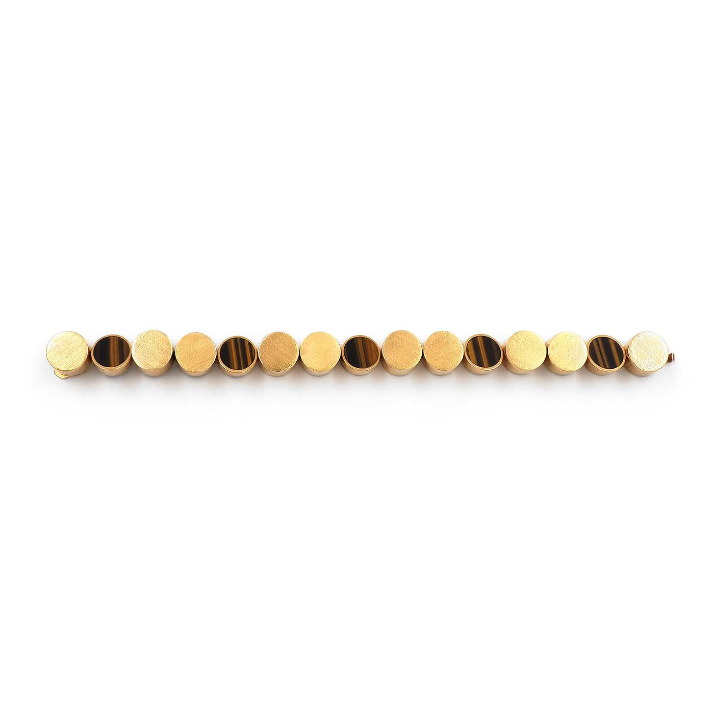 Vintage Tiger's Eye & Gold Disc Link Bracelet by Günter Krauss