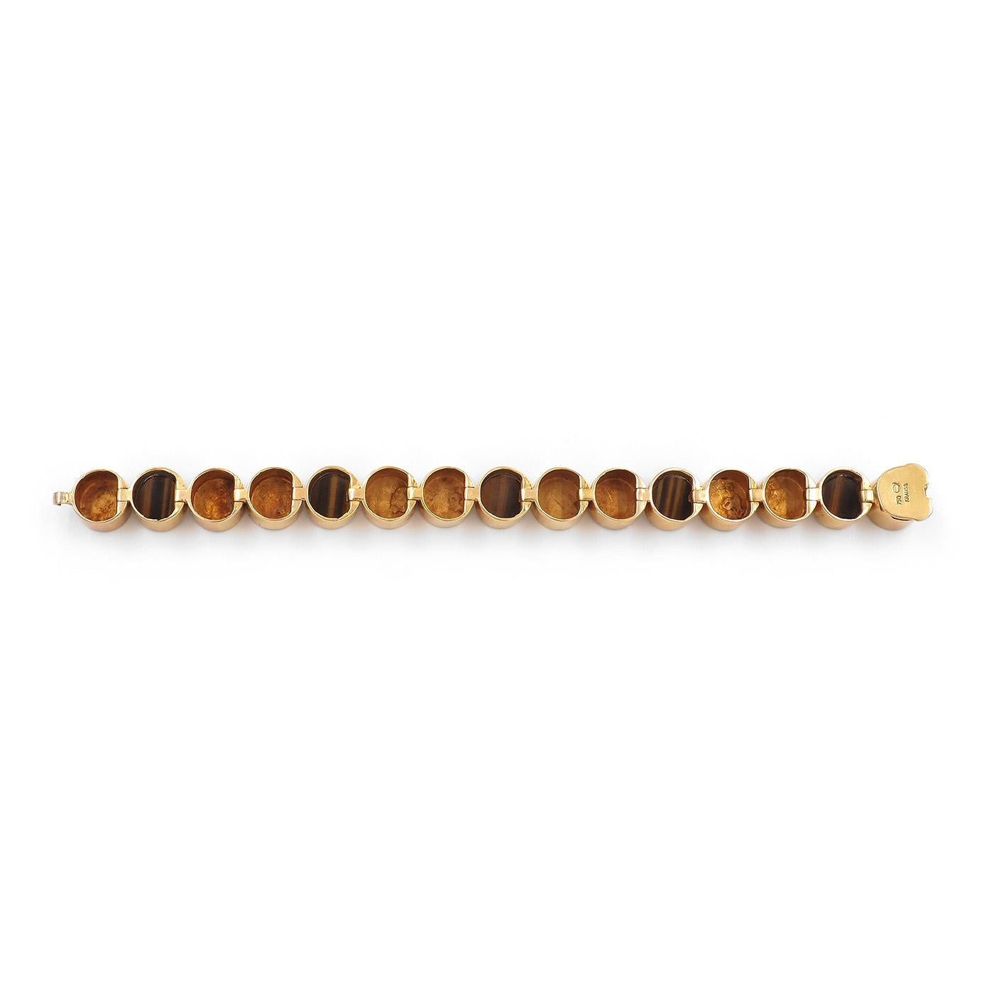 Vintage Tiger's Eye & Gold Disc Link Bracelet by Günter Krauss