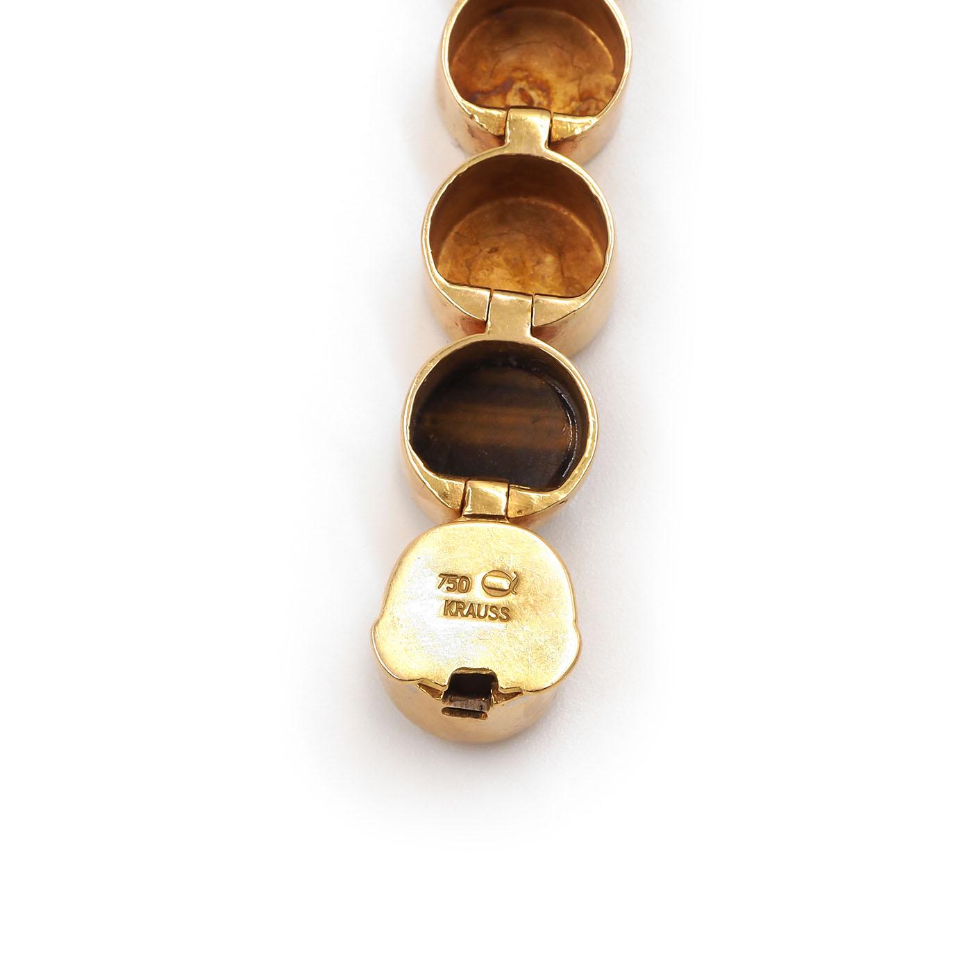 Vintage Tiger's Eye & Gold Disc Link Bracelet by Günter Krauss