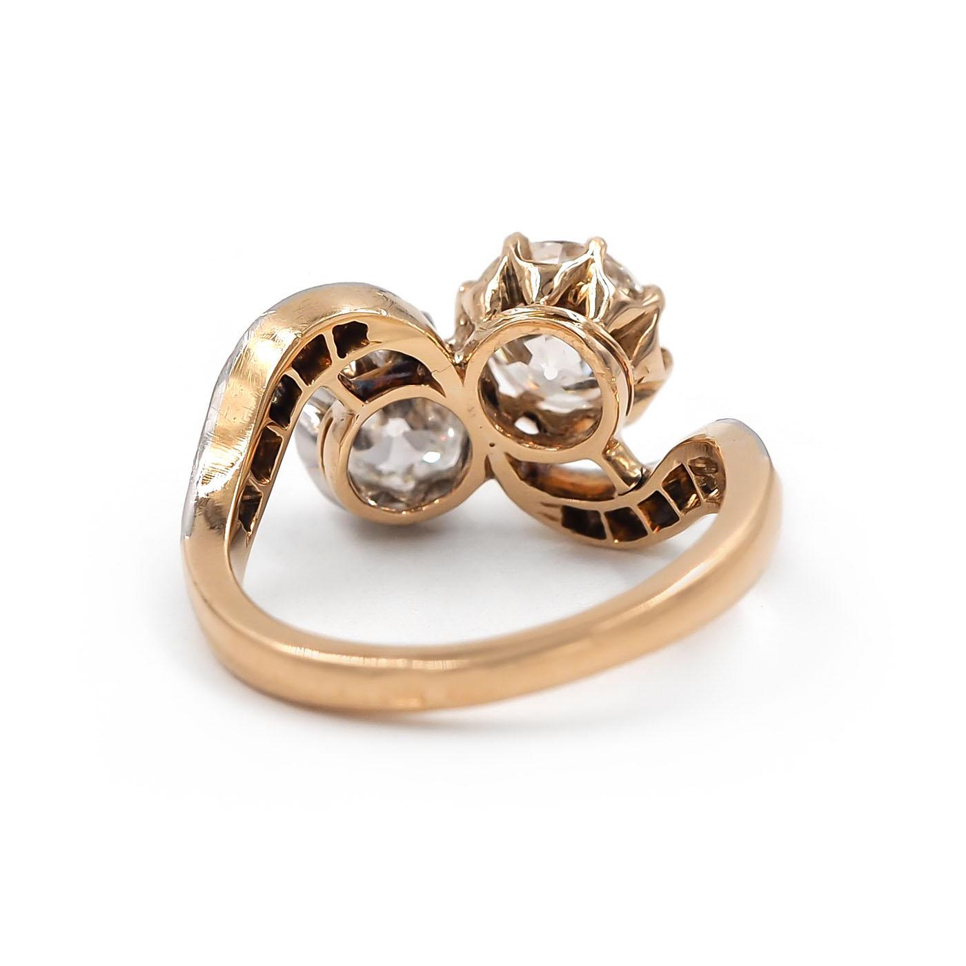 Edwardian 0.91 Ct. & 0.65 Ct. Old Mine Cut Diamond Toi et Moi Ring